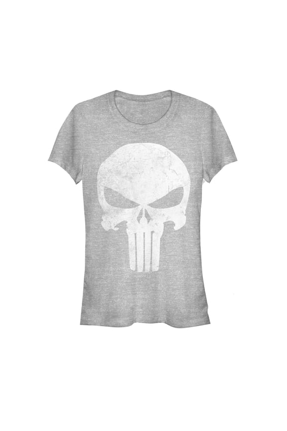 Junior's Marvel Punisher Retro Skull Symbol Graphic Tee Athletic Heather Large