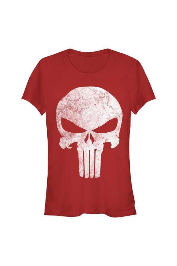 Junior's Marvel Punisher Retro Skull Symbol Graphic Tee Red X Large