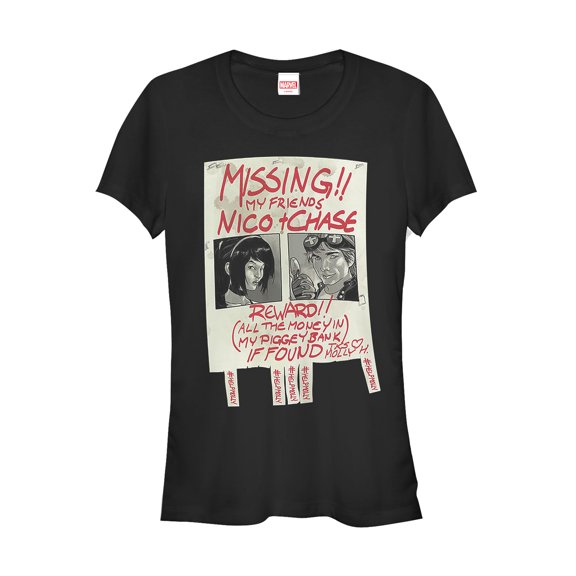 Junior's Marvel Runaways Missing Poster Graphic Tee Black Large