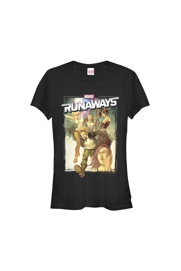 Junior's Marvel Runaways Watercolor Poster Graphic Tee Black Small