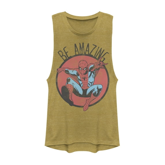 Junior's Marvel Spider-Man Be Amazing Festival Muscle Graphic Tee Gold Heather Small