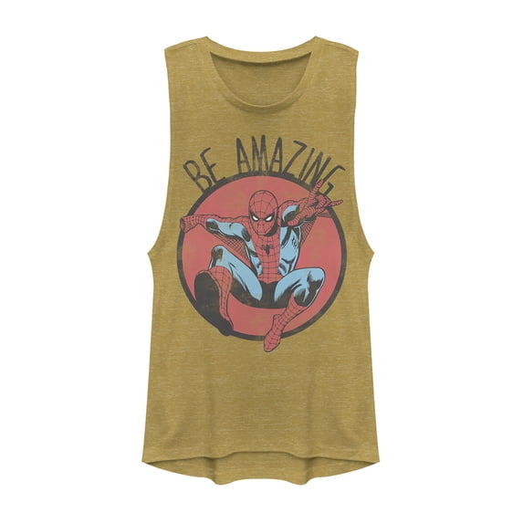 Junior's Marvel Spider-Man Be Amazing Festival Muscle Graphic Tee Gold Heather X Large