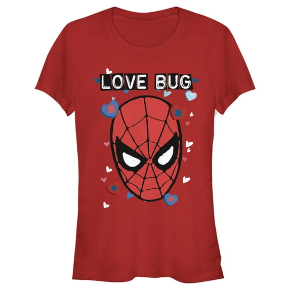 Junior's Marvel Spider-Man Candy Heart Love Bug Graphic Tee Red Medium
