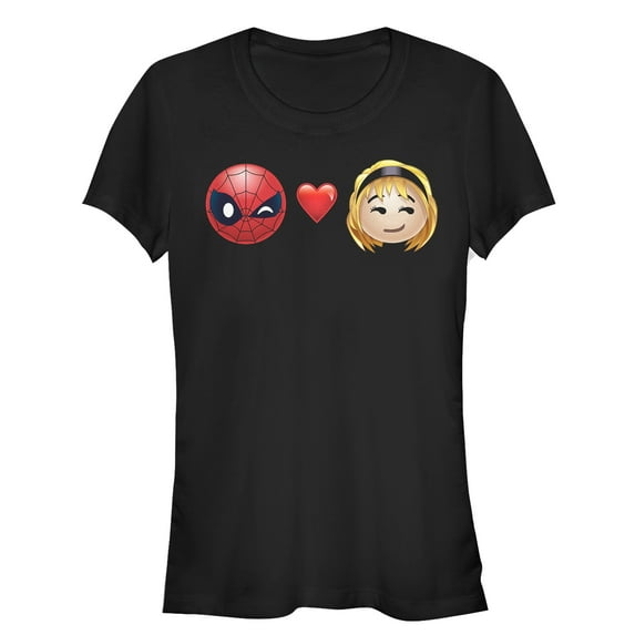 Junior's Marvel Spider-Man Emoticon Love Graphic Tee Black Small