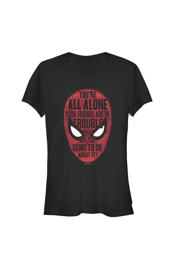 Junior's Marvel Spider-Man: Far From Home Alone Quote Graphic Tee Black Large