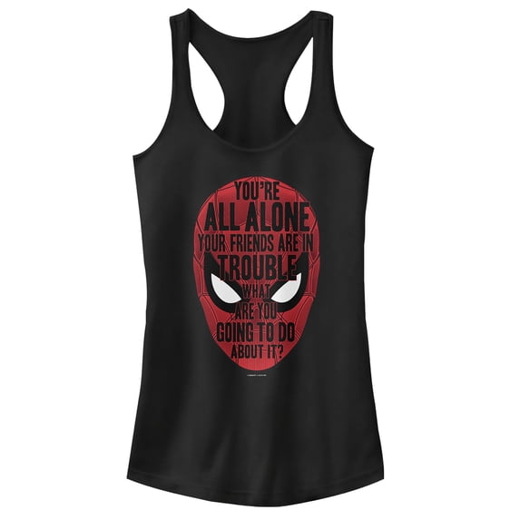 Junior's Marvel Spider-Man: Far From Home Alone Quote Racerback Tank Top Black 2X Large
