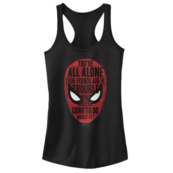 Junior's Marvel Spider-Man: Far From Home Alone Quote Racerback Tank Top Black Medium