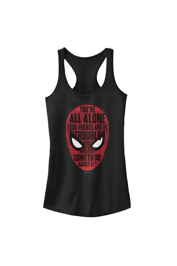Junior's Marvel Spider-Man: Far From Home Alone Quote Racerback Tank Top Black Small