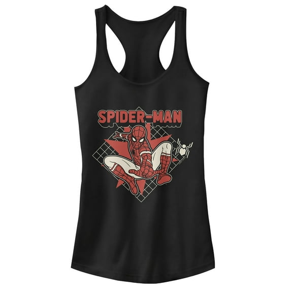 Junior's Marvel Spider-Man: Far From Home Cartoon Grid Racerback Tank Top Black Large