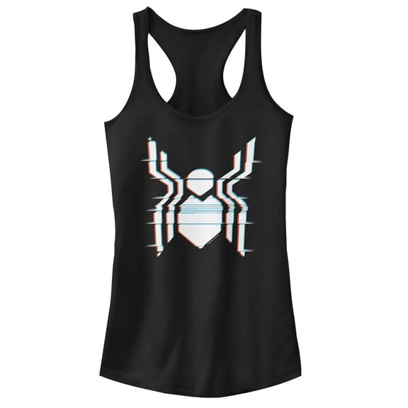 Junior's Marvel Spider-Man: Far From Home Glitch Logo  Racerback Tank Top Black Medium