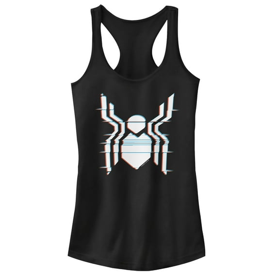 Junior's Marvel Spider-Man: Far From Home Glitch Logo Racerback Tank Top Black X Large