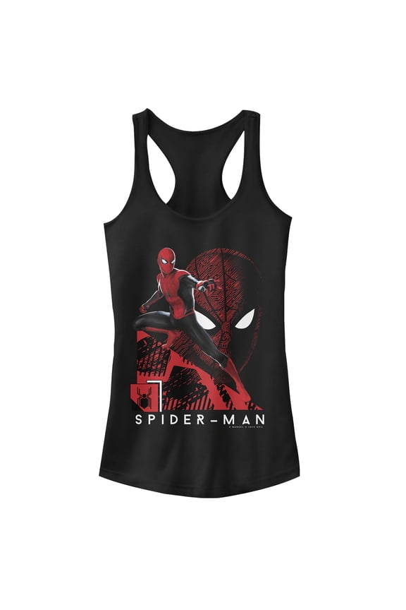 Junior's Marvel Spider-Man: Far From Home High Tech Racerback Tank Top Black X Large