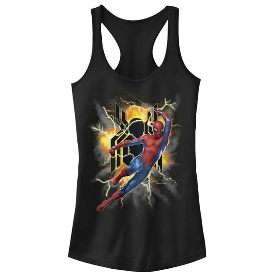 Junior's Marvel Spider-Man: Far From Home Lightning Strike Racerback Tank Top Black Large