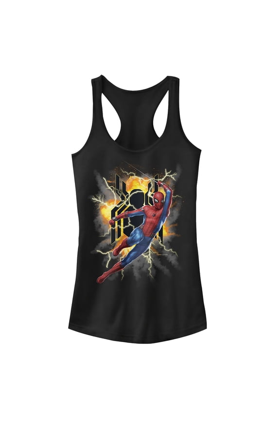 Junior's Marvel Spider-Man: Far From Home Lightning Strike  Racerback Tank Top Black Small