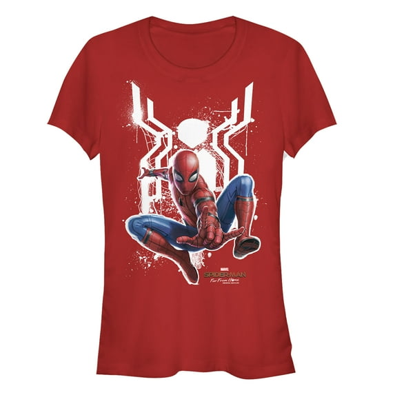 Junior's Marvel Spider-Man: Far From Home Logo Splatter Graphic Tee Red Medium