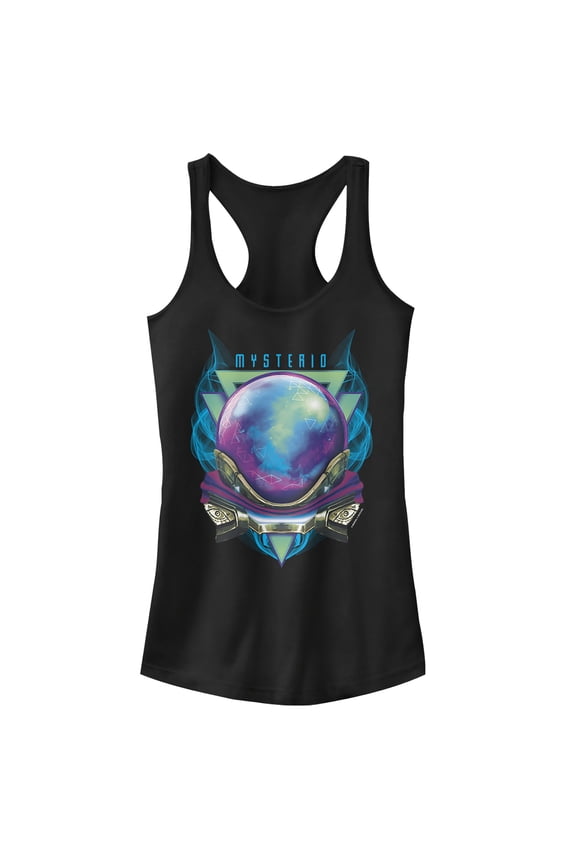 Junior's Marvel Spider-Man: Far From Home Mysterio Masked Racerback Tank Top Black X Small