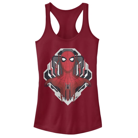 Junior's Marvel Spider-Man: Far From Home Tech Emblem Racerback Tank Top Scarlet 2X Large