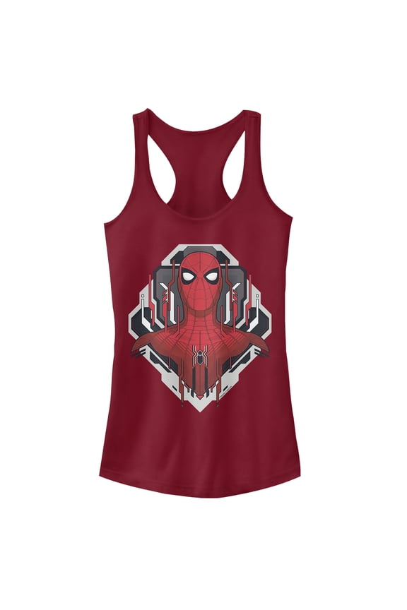 Junior's Marvel Spider-Man: Far From Home Tech Emblem Racerback Tank Top Scarlet Medium