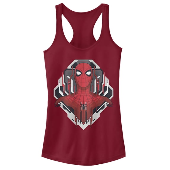 Junior's Marvel Spider-Man: Far From Home Tech Emblem Racerback Tank Top Scarlet X Large