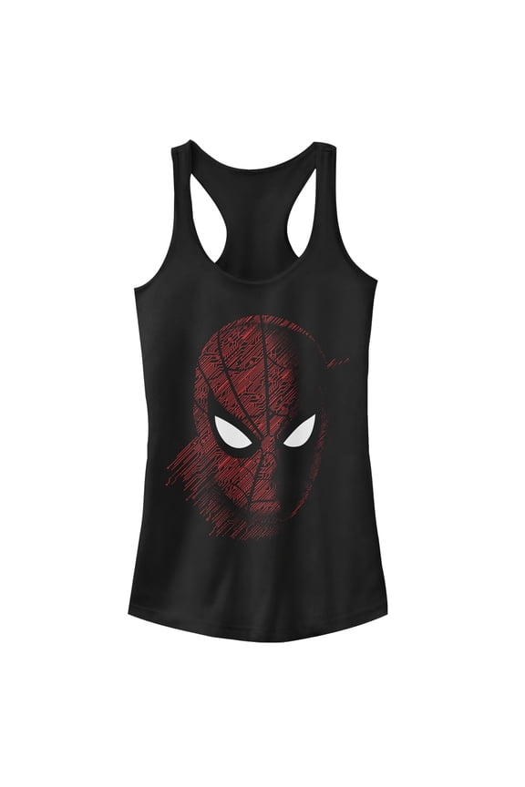 Junior's Marvel Spider-Man: Far From Home Tech Pattern Racerback Tank Top Black Medium
