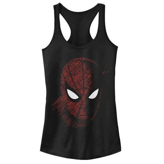 Junior's Marvel Spider-Man: Far From Home Tech Pattern Racerback Tank Top Black X Small