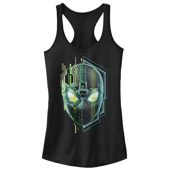 Junior's Marvel Spider-Man: Far From Home Techy Mask Racerback Tank Top Black X Large