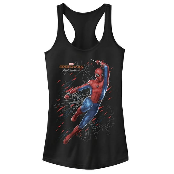 Junior's Marvel Spider-Man: Far From Home Web Shatter  Racerback Tank Top Black Medium