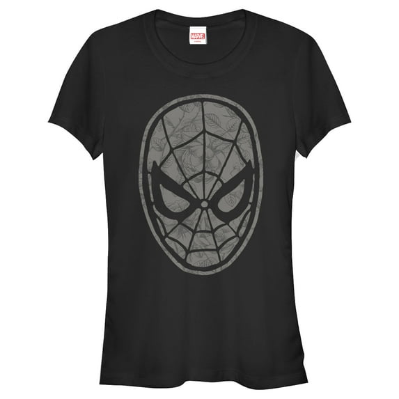 Junior's Marvel Spider-Man Grayscale Floral Print Graphic Tee Black 2X Large