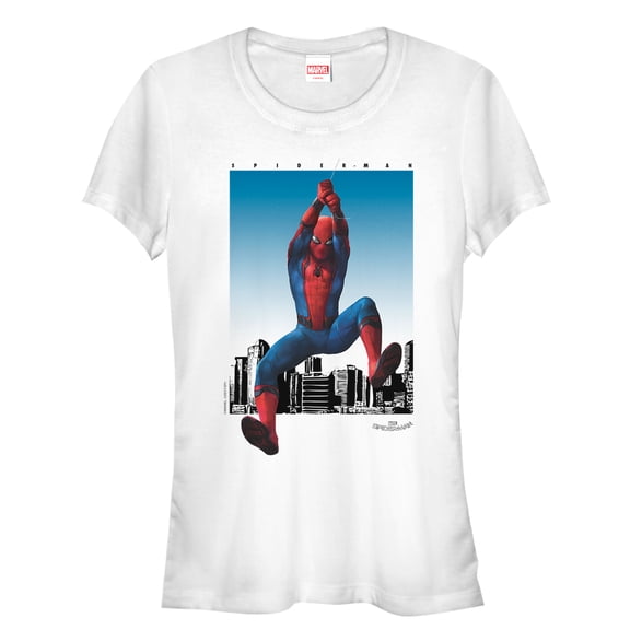 Junior's Marvel Spider-Man: Homecoming Cityscape Graphic Tee White 2X Large