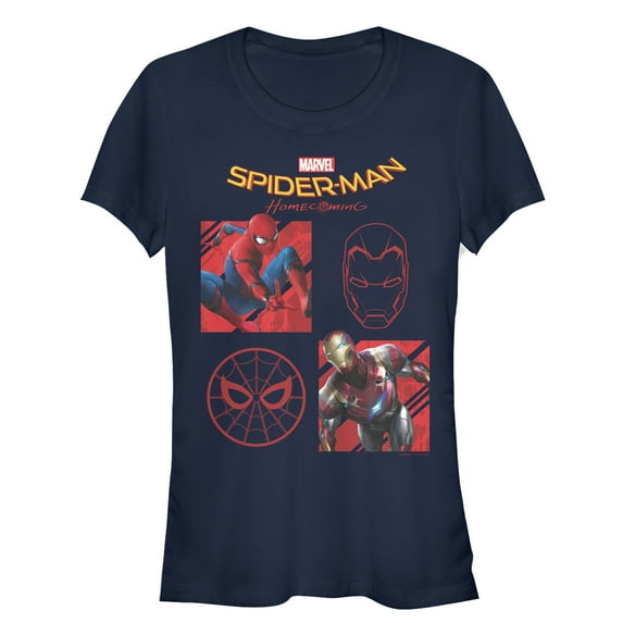 Junior's Marvel Spider-Man: Homecoming Four Square Graphic Tee Navy Blue 2X Large