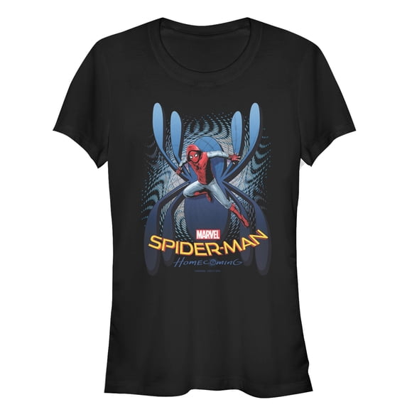 Junior's Marvel Spider-Man: Homecoming Logo Pattern Graphic Tee Black X Large