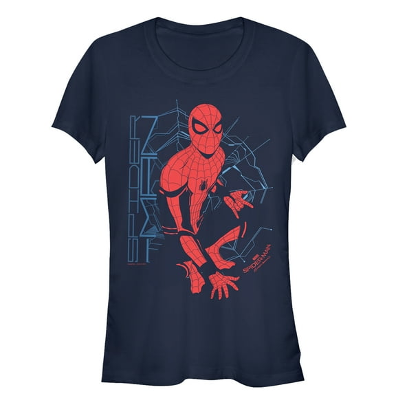 Junior's Marvel Spider-Man: Homecoming Messy Web  Graphic Tee Navy Blue 2X Large
