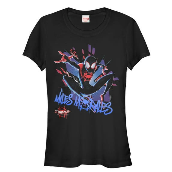 Junior's Marvel Spider-Man: Into the Spider-Verse Miles Graffiti Graphic Tee Black X Large