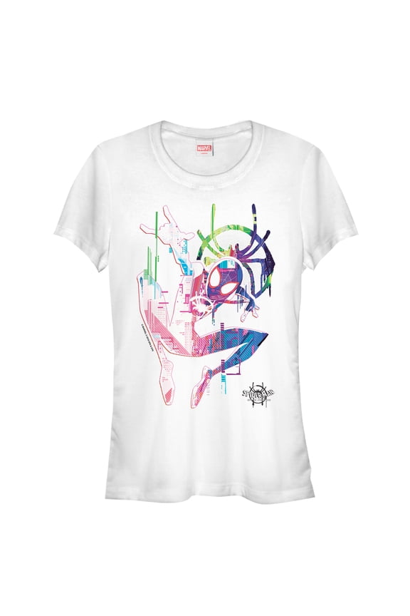 Junior's Marvel Spider-Man: Into the Spider-Verse Rainbow Watercolor Graphic Tee White Medium