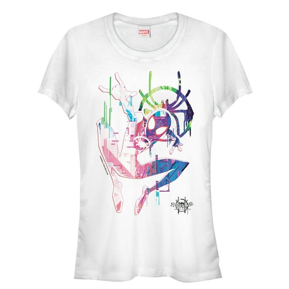 Junior's Marvel Spider-Man: Into the Spider-Verse Rainbow Watercolor Graphic Tee White X Large