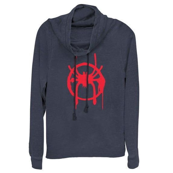 Junior's Marvel Spider-Man: Into the Spider-Verse Symbol Cowl Neck Sweatshirt Navy Blue 2X Large