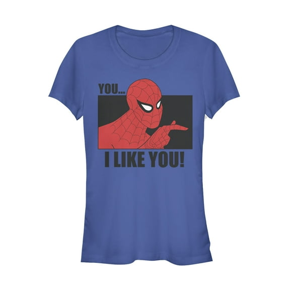 Junior's Marvel Spider-Man Likes You Graphic Tee Royal Blue Large