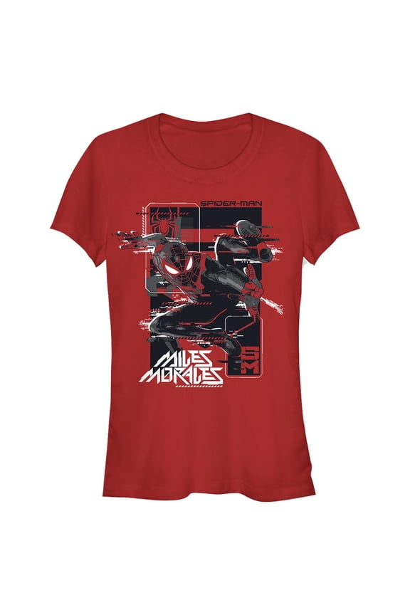 Junior's Marvel Spider-Man: Miles Morales Glitch Frame Graphic Tee Red Medium