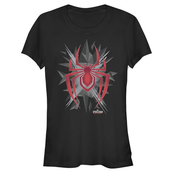 Junior's Marvel Spider-Man: Miles Morales Shatter Logo Graphic Tee Black Medium