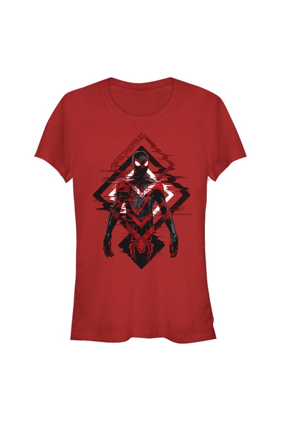 Junior's Marvel Spider-Man: Miles Morales Tech Glitch Graphic Tee Red Small