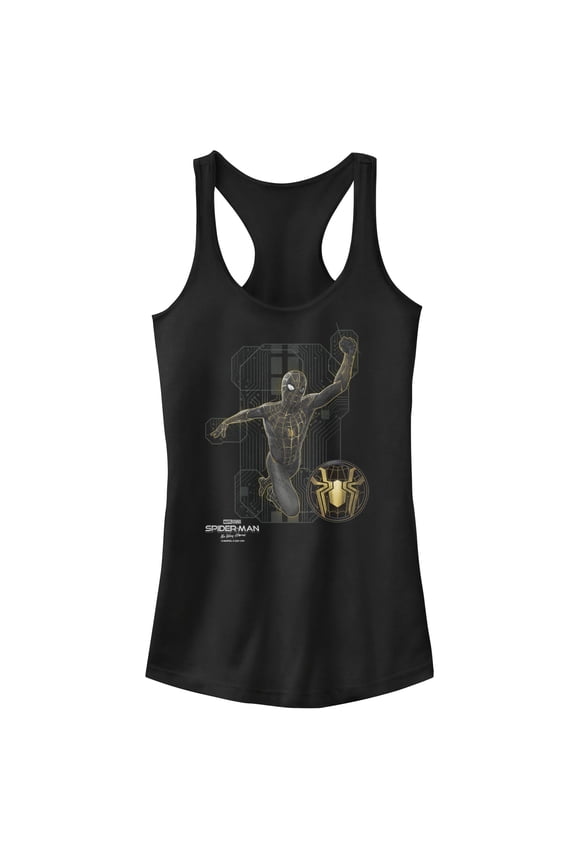 Junior's Marvel Spider-Man: No Way Home Black Suit Tech  Racerback Tank Top Black X Large