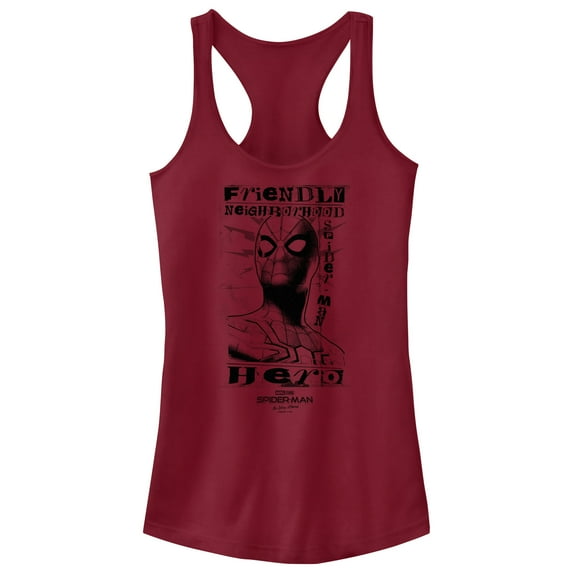 Junior's Marvel Spider-Man: No Way Home Friendly Neighborhood Hero Racerback Tank Top Scarlet X Small