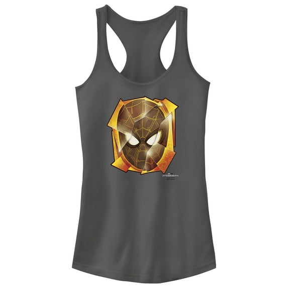 Junior's Marvel Spider-Man: No Way Home Golden Mask Racerback Tank Top Charcoal X Large