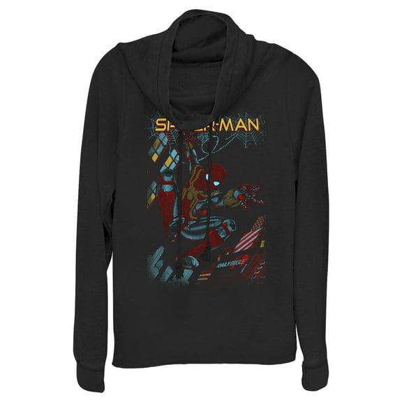 Junior's Marvel Spider-Man: No Way Home Slinging Cover Cowl Neck Sweatshirt Black X Small
