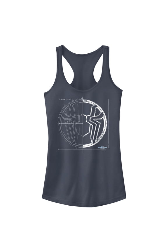 Junior's Marvel Spider-Man: No Way Home Spider Icon Blueprint  Racerback Tank Top Indigo X Small