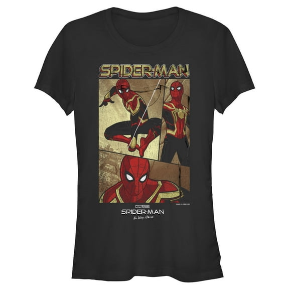 Junior's Marvel Spider-Man: No Way Home Three Panel Poster  Graphic Tee Black Medium