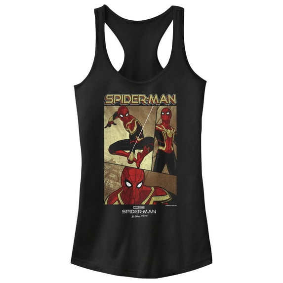 Junior's Marvel Spider-Man: No Way Home Three Panel Poster Racerback Tank Top Black 2X Large