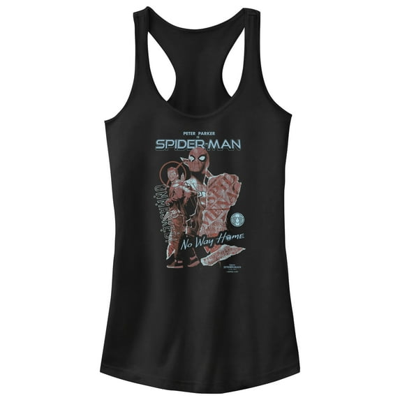 Junior's Marvel Spider-Man: No Way Home Unmasked Racerback Tank Top Black X Large