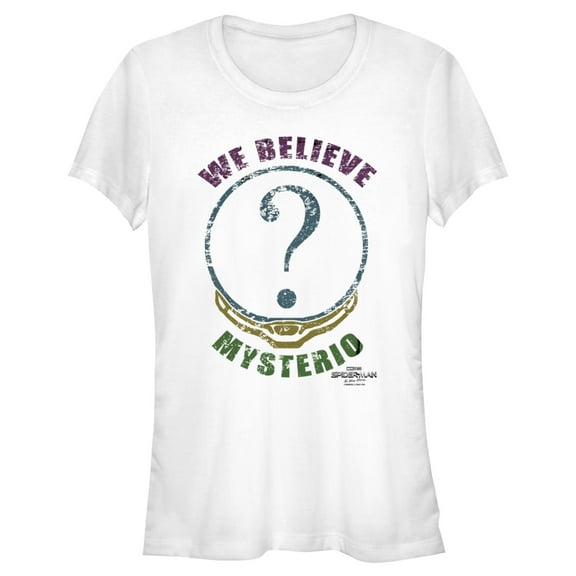 Junior's Marvel Spider-Man: No Way Home We Believe Mysterio Distressed  Graphic Tee White Small