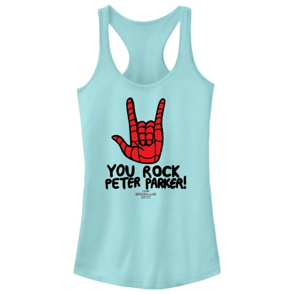 Junior's Marvel Spider-Man: No Way Home You Rock Peter Parker  Racerback Tank Top Cancun X Small